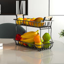 ADIVO 2 Tier Fruit Bowl Carbon Steel Kitchen Countertop for Fruit and Vegetable Basket Storage - Black