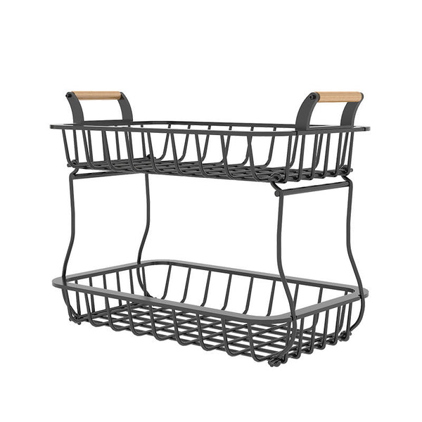 ADIVO 2 Tier Fruit Bowl Carbon Steel Kitchen Countertop for Fruit and Vegetable Basket Storage - Black