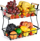 ADIVO 2 Tier Fruit Bowl Carbon Steel Kitchen Countertop for Fruit and Vegetable Basket Storage - Black