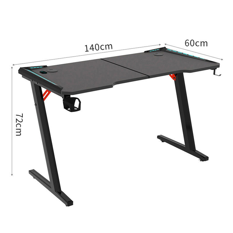 Odyssey8 1.4m Gaming Desk Office Table Desktop with LED light & Effects - Dual Panel Black