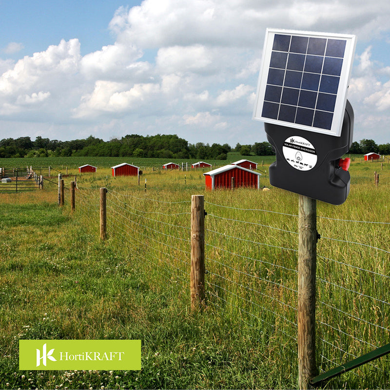 HortiKraft 10km Solar Powered Electric Fence Energizer 0.5J + 400m Poly Tape 12mm