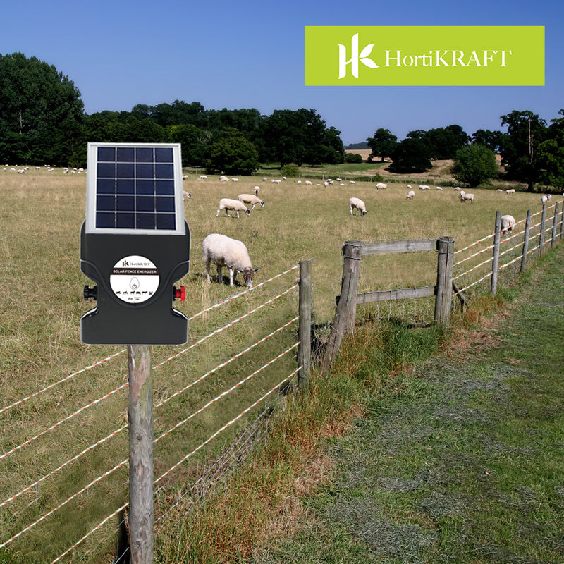 HortiKraft 10km Solar Powered Electric Fence Energizer 0.5J + 400m Poly Tape 12mm