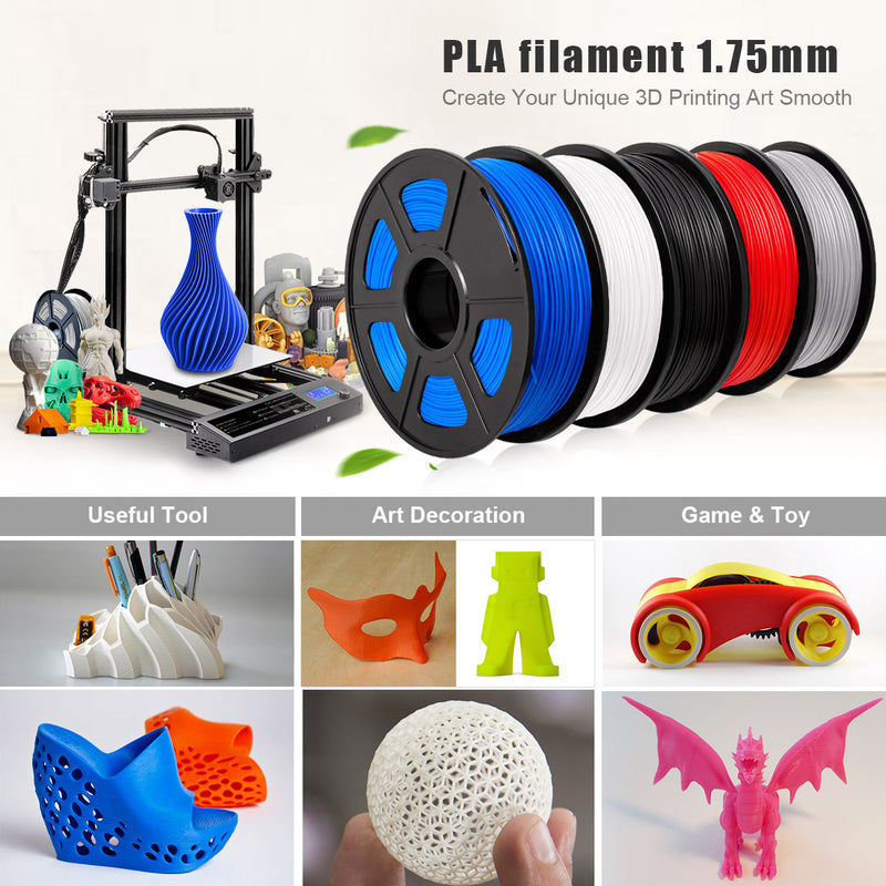 PLA 3d Printer Filament - 1kg 1.75mm - Black 10 Pack