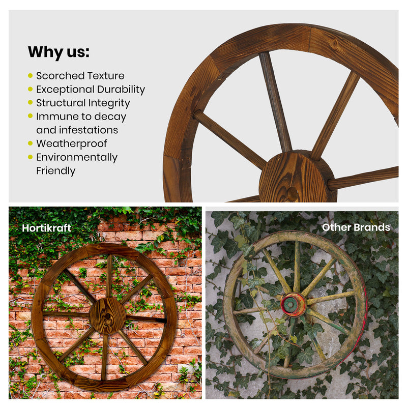 HortifKRAFT 2 Pcs Wooden Wagon Wheel 60cm Garden Decor Rustic Outdoor Ornaments