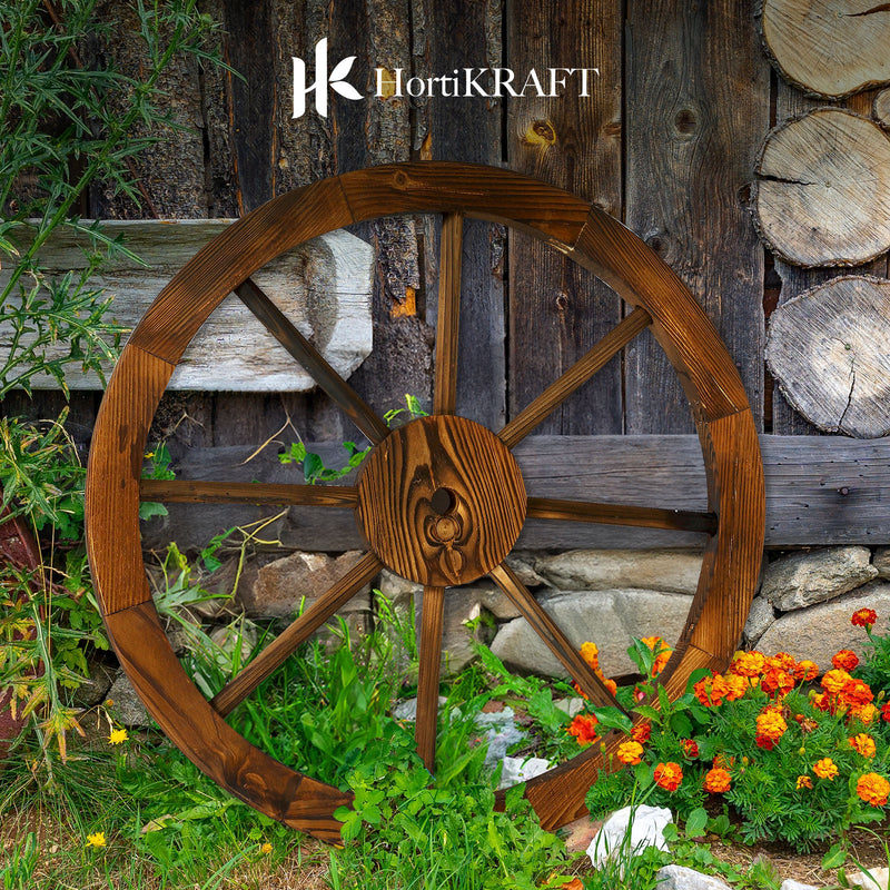 HortifKRAFT 2 Pcs Wooden Wagon Wheel 60cm Garden Decor Rustic Outdoor Ornaments