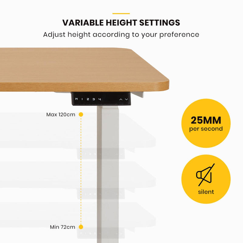 Viviendo Electric Standing Desk Dual Motorised Height Adjustable Sit Stand Workstation 1.2m Oak Colour - White Base