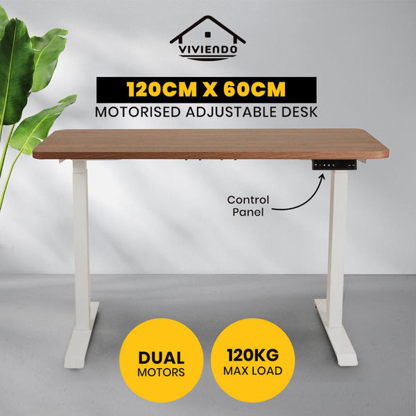 Viviendo Dual Motorised Standing Desk Electric Height Adjustable Sit Stand Workstation 1.2m Walnut Colour - White Base