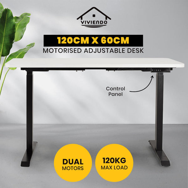 Viviendo Dual Motorised Standing Desk Electric Height Adjustable Sit Stand Workstation 1.2m White Colour - Black Base