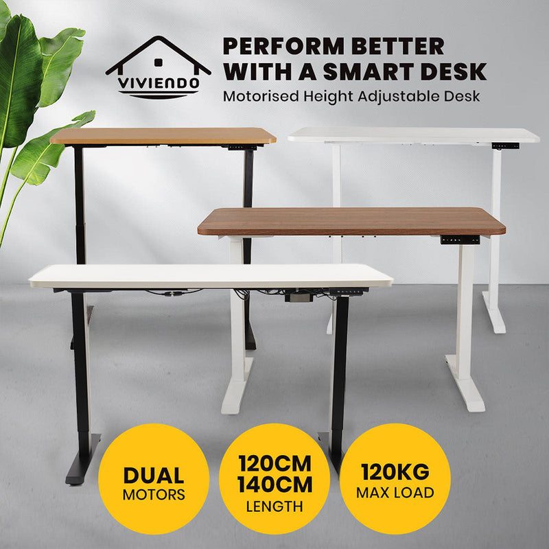 Viviendo Electric Standing Desk Dual Motorised Height Adjustable Sit Stand Workstation 1.2m Oak Colour - Black Base