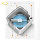 Self Wringing Spin Mop Bucket Set with Extendable Handle 3600 Swivel and 2x Microfibre Mop Heads - Upgraded