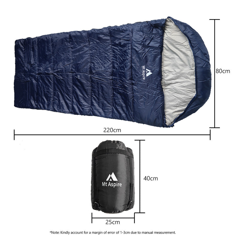 Mt Aspire Sleeping Bag Single Camping Hiking Winter Thermal -10C Navy Blue