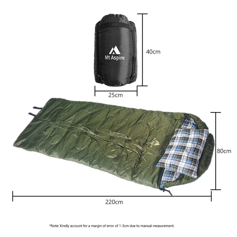 Mt Aspire Sleeping Bag Single Camping Hiking Winter Thermal -10C Army Green