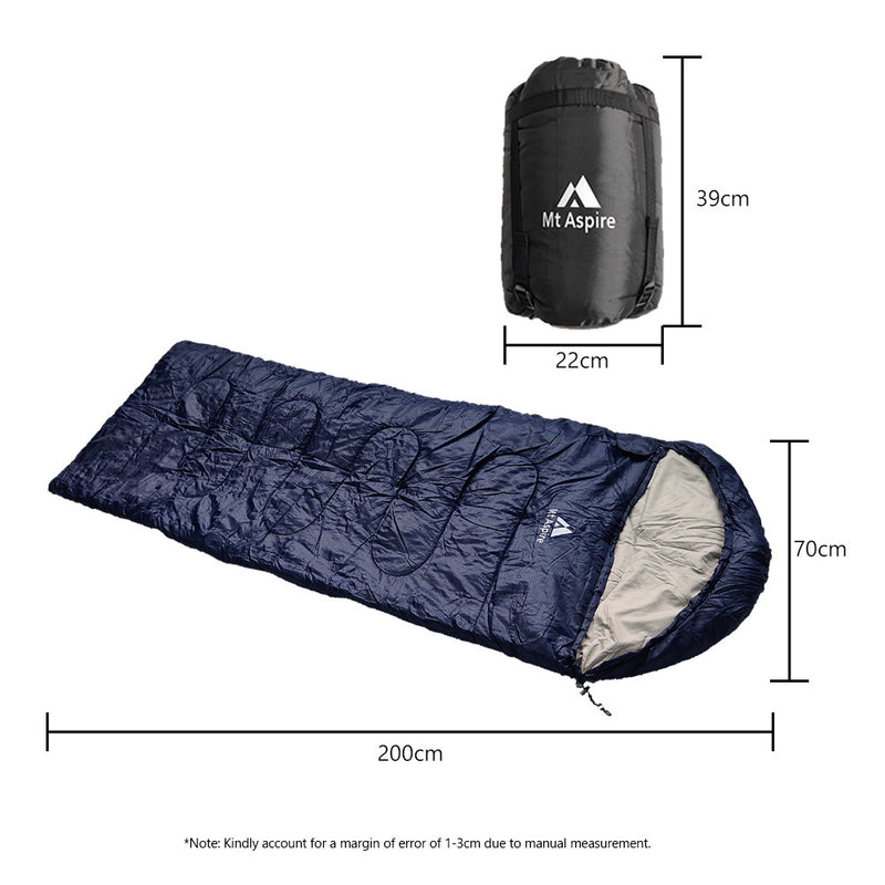 Mt Aspire Kids Sleeping Bag Single Camping Hiking Winter Thermal -10C Navy Blue