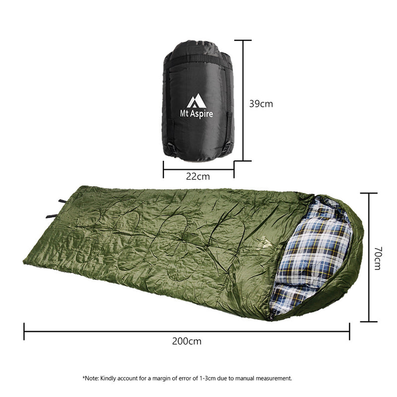 Mt Aspire Kids Sleeping Bag Single Camping Hiking Winter Thermal -10C Army Green