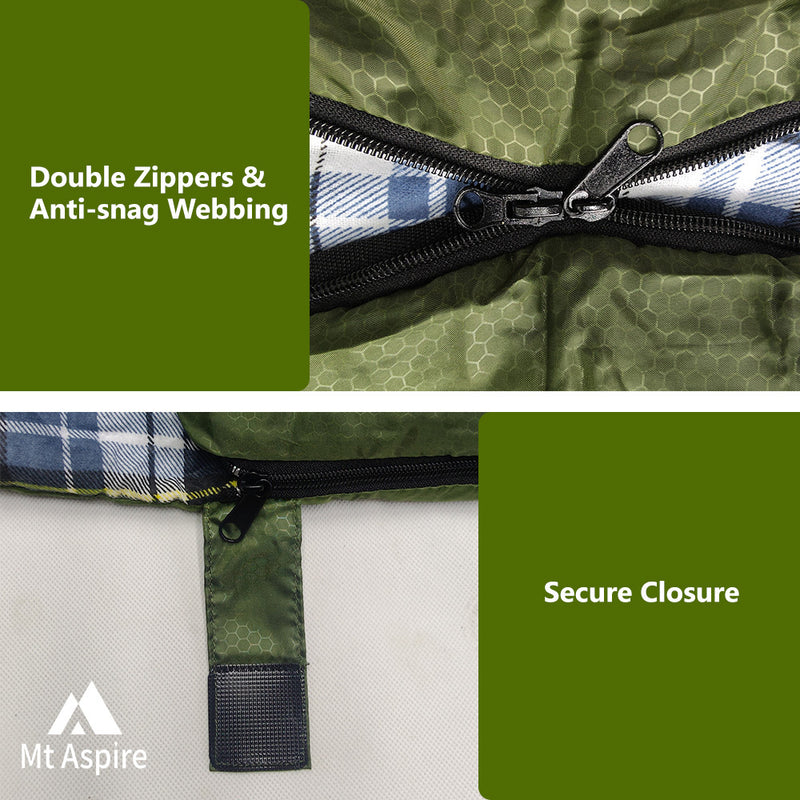 Mt Aspire Sleeping Bag Double Camping Hiking Winter Thermal -10C Army Green