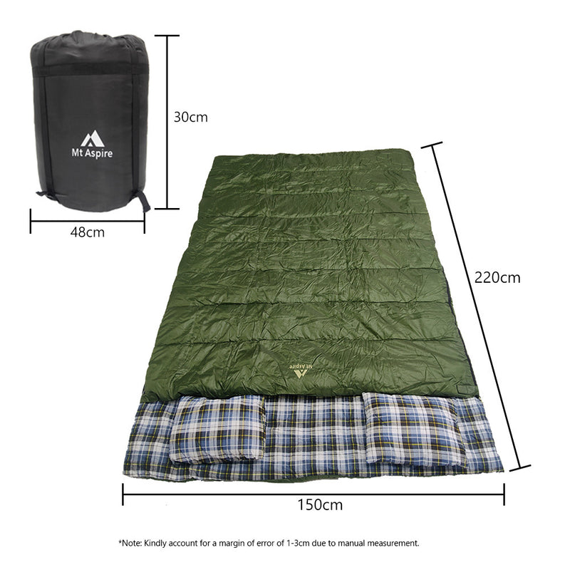 Mt Aspire Sleeping Bag Double Camping Hiking Winter Thermal -10C Army Green