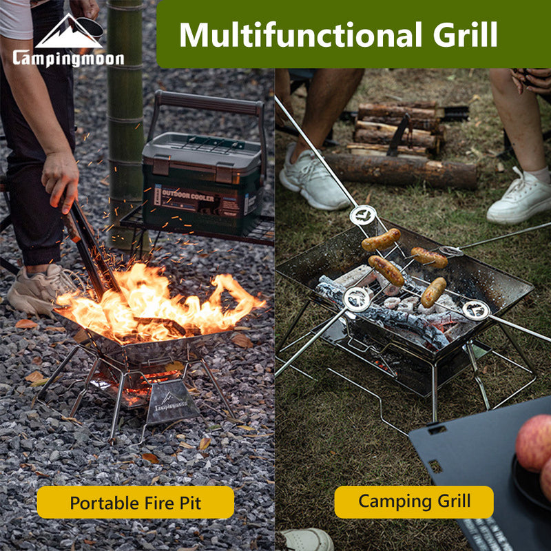 CAMPINGMOON Stove Fire Pit BBQ Grill Portable Camping Outdoor Stainless Steel MT-3 MT-2