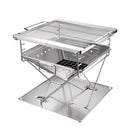 CAMPINGMOON Stove Fire Pit BBQ Grill Adjustable Camping Stainless Steel Large MT-045
