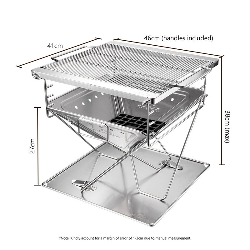 CAMPINGMOON Stove Fire Pit BBQ Grill Adjustable Camping Stainless Steel Large MT-045