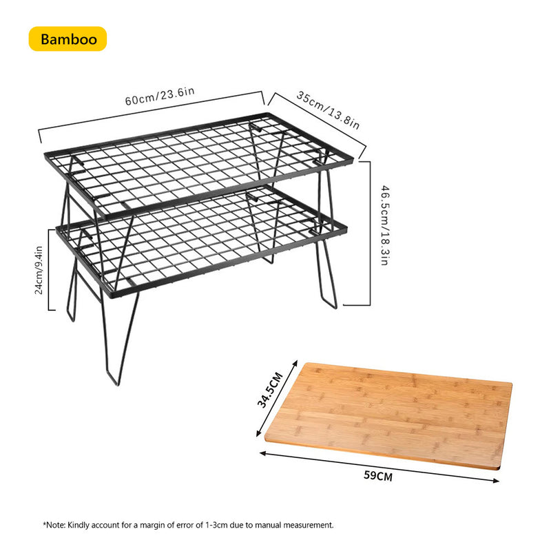 Campingmoon Ultralight Foldable Table Set of 2 BBQ Camping Furniture Folding Rack  - Bamboo