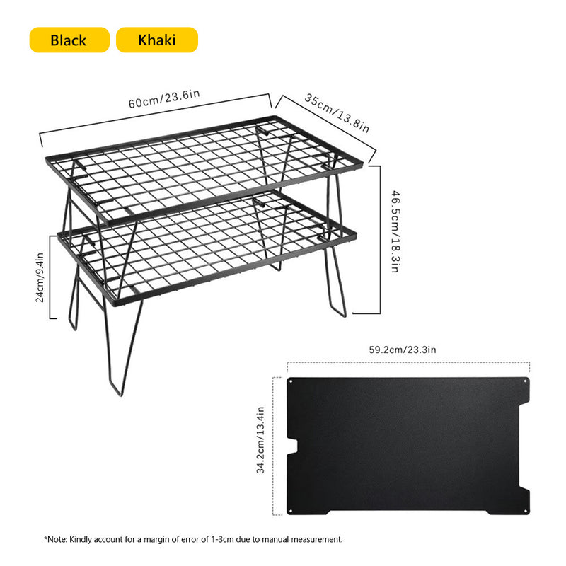 Campingmoon Ultralight Foldable Table Set of 2 BBQ Camping Furniture Folding Rack Aluminium Black