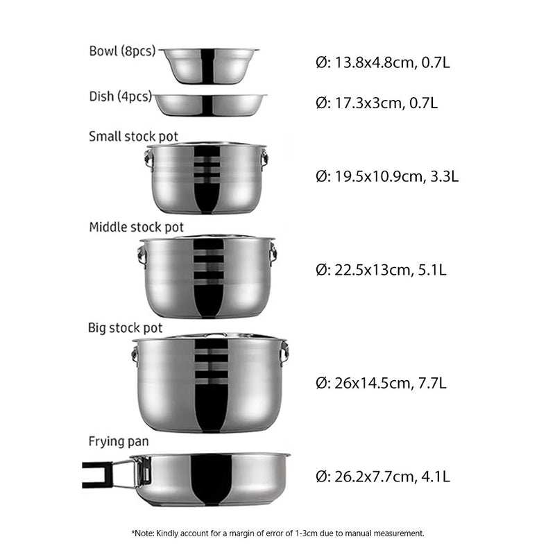 Campingmoon 16PCS Camping Cookware Set Outdoor Hiking Cooking Pan Pot Picnic