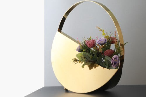 Viviendo Golden Circle Designer Flower Vase in Stainless Steel Art Decorative Desktop - Large