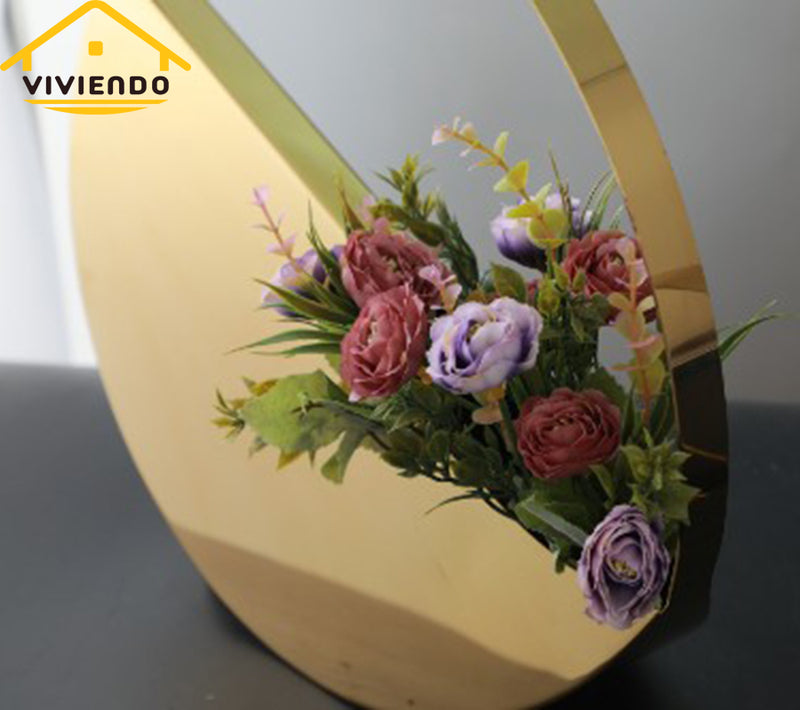 Viviendo Golden Circle Designer Flower Vase in Stainless Steel Art Decorative Desktop