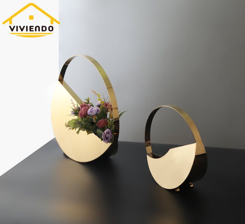 Viviendo Golden Circle Designer Flower Vase in Stainless Steel Art Decorative Desktop