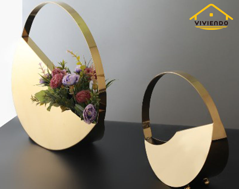 Viviendo Golden Circle Designer Flower Vase in Stainless Steel Art Decorative Desktop