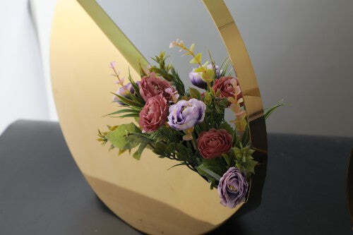 Viviendo Golden Circle Designer Flower Vase in Stainless Steel Art Decorative Desktop - Medium