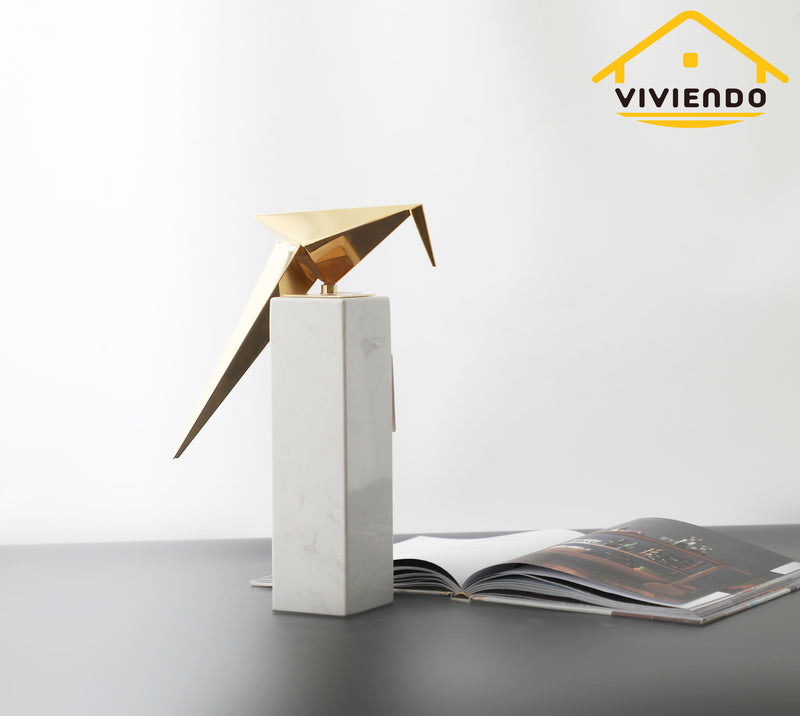 Viviendo Iconic Avian Plinth Art Sculpture in Marble & Stainless steel - Small