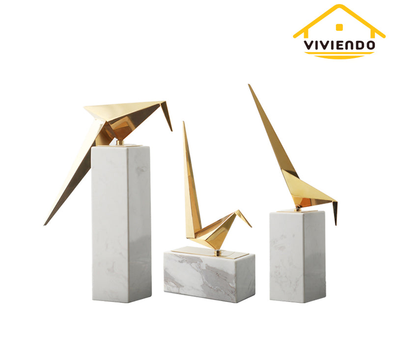 Viviendo Iconic Avian Plinth Art Sculpture in Marble & Stainless steel - Small