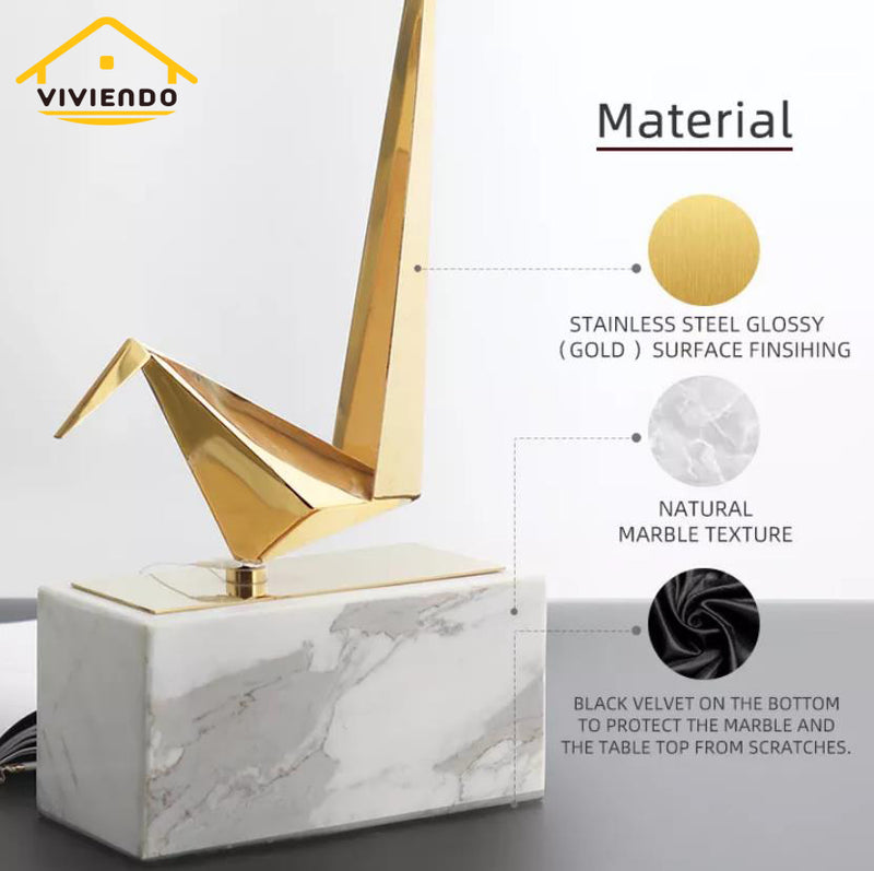 Viviendo Iconic Avian Plinth Art Sculpture in Marble & Stainless steel - Large