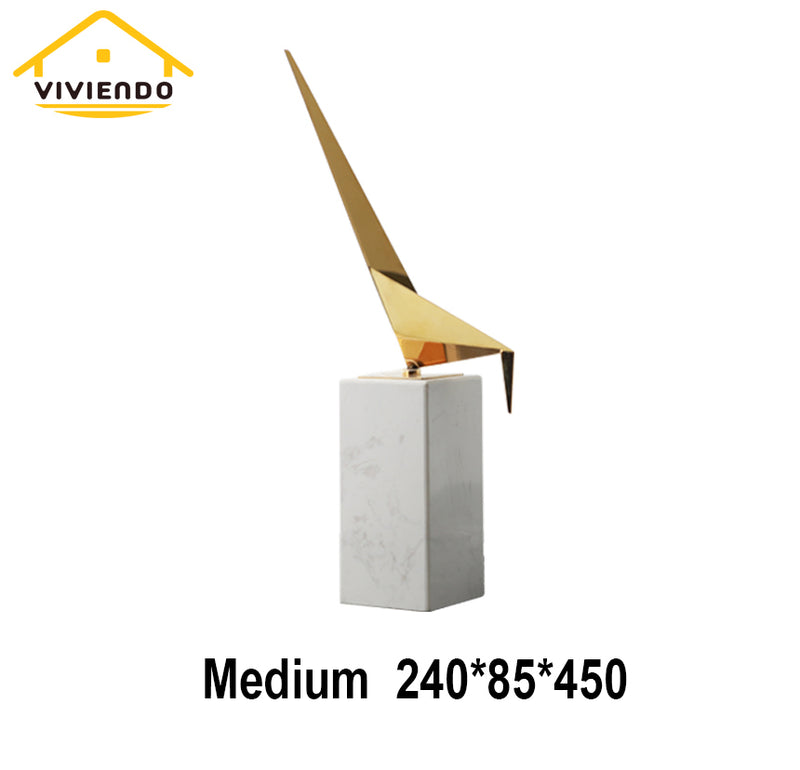 Viviendo Iconic Avian Plinth Art Sculpture in Marble & Stainless steel - Small