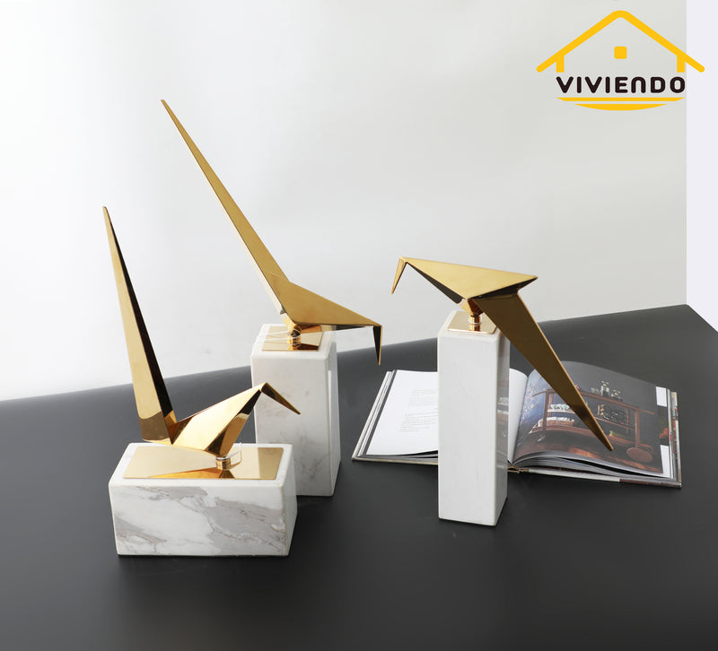 Viviendo Iconic Avian Plinth Art Sculpture in Marble & Stainless steel - Small