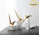 Viviendo Iconic Avian Plinth Art Sculpture in Marble & Stainless steel - Medium