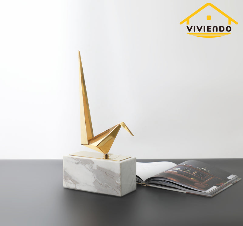Viviendo Iconic Avian Plinth Art Sculpture in Marble & Stainless steel - Small