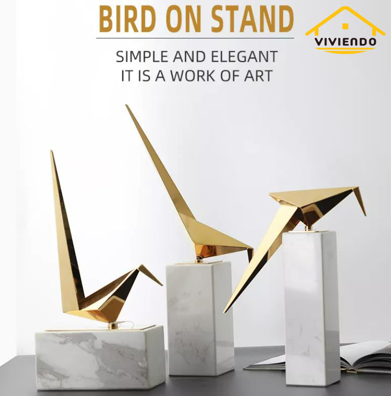 Viviendo Iconic Avian Plinth Art Sculpture in Marble & Stainless steel - Small