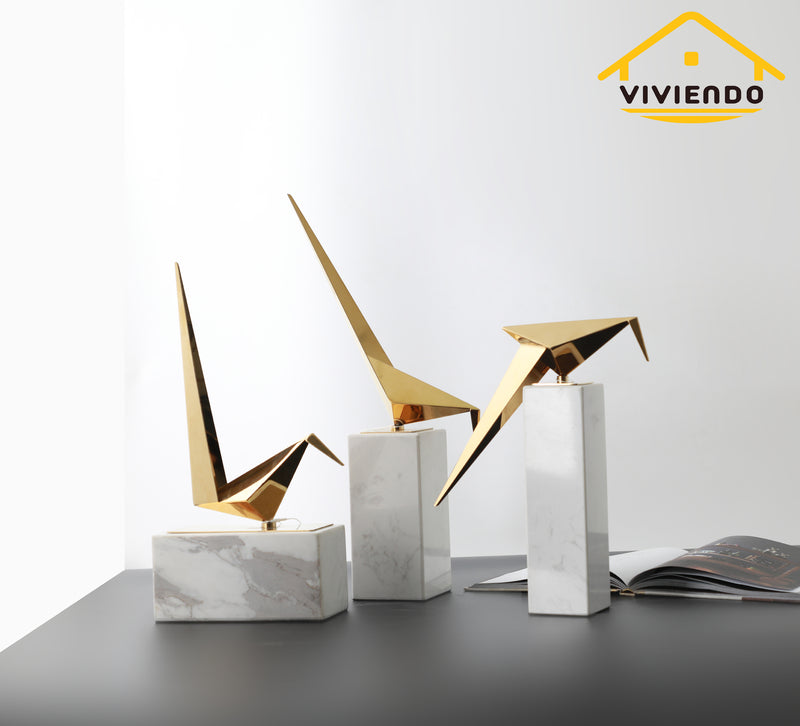 Viviendo Iconic Avian Plinth Art Sculpture in Marble & Stainless steel - Small