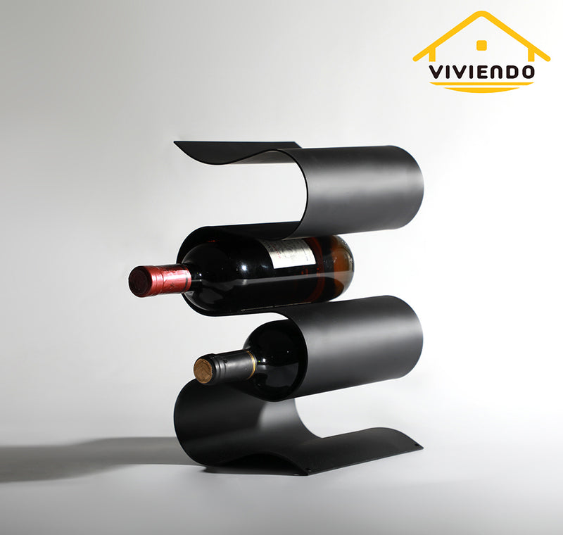 Viviendo Wave Wine Rack Art Sculpture and Bottle storage Holder in Iron - Black