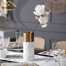 Viviendo Decorative Gold Peak Flower Vase in Aluminium & Marble Stone - Small