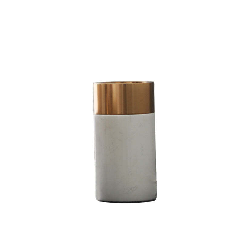 Viviendo Decorative Gold Peak Flower Vase in Aluminium & Marble Stone - Small