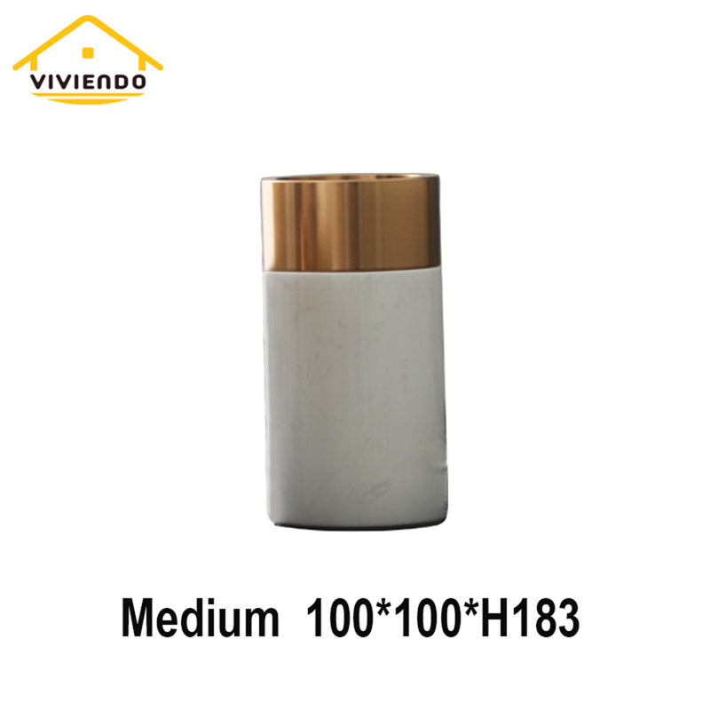 Viviendo Decorative Gold Peak Flower Vase in Aluminium & Marble Stone - Small