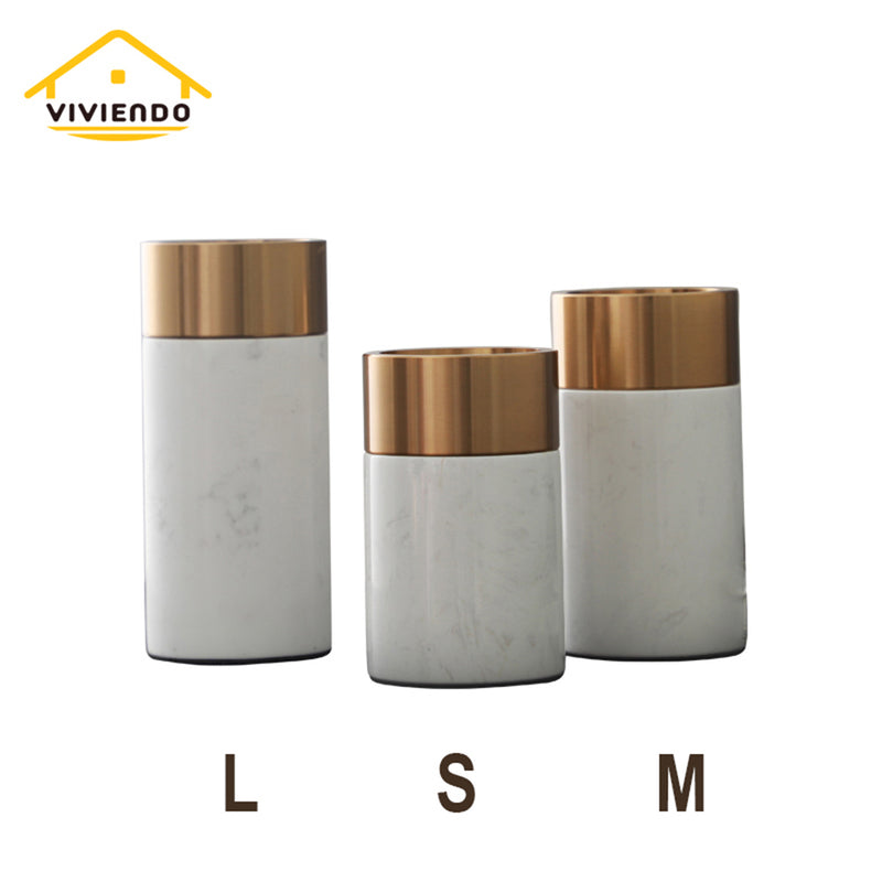 Viviendo Decorative Gold Peak Flower Vase in Aluminium & Marble Stone - Small
