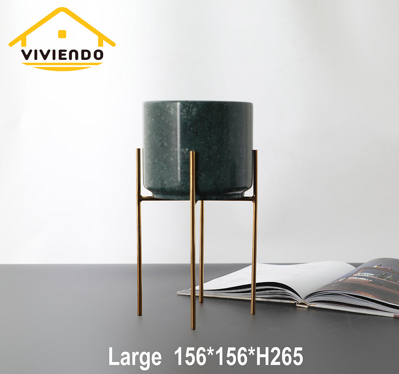 Viviendo Premium Marble Stone Flower Vase with Gold Stand in White - Small