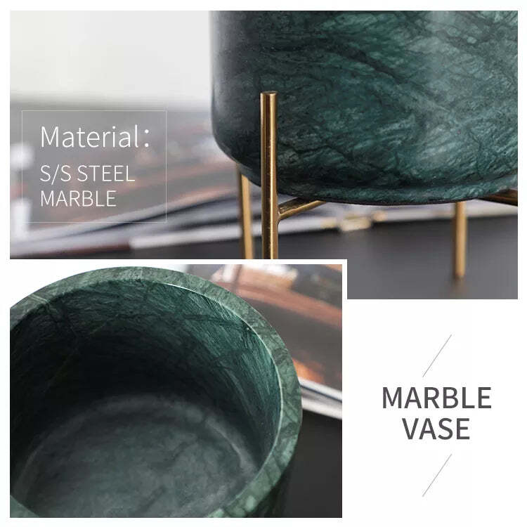 Viviendo Premium Marble Stone Flower Vase with Gold Stand in White - Small