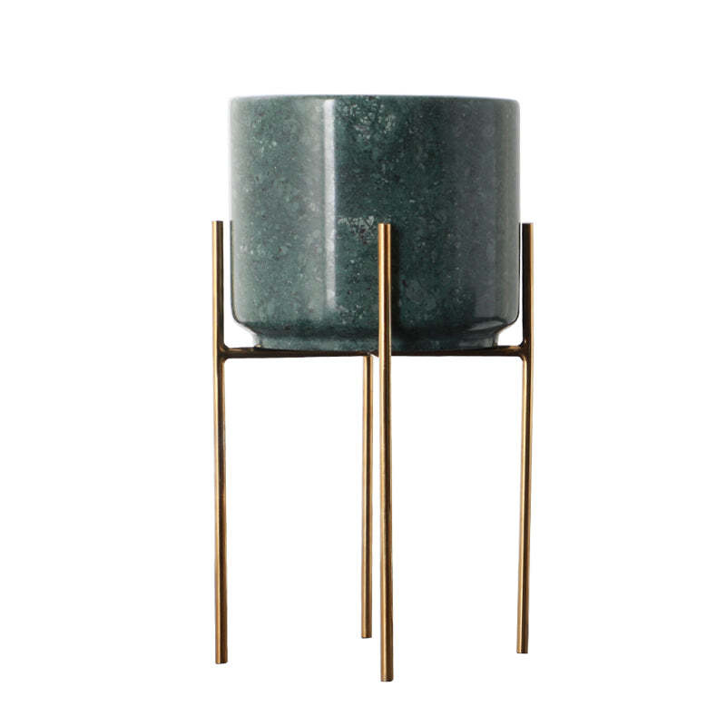 Viviendo Premium Marble Stone Flower Vase with Gold Stand in White - Small