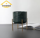 Viviendo Premium Marble Stone Flower Vase with Gold Stand in Emerald - Large