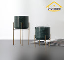 Viviendo Premium Marble Stone Flower Vase with Gold Stand in Emerald - Large